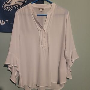 Cream Boxy Blouse with Dolman Sleeves and Mandarin Collar